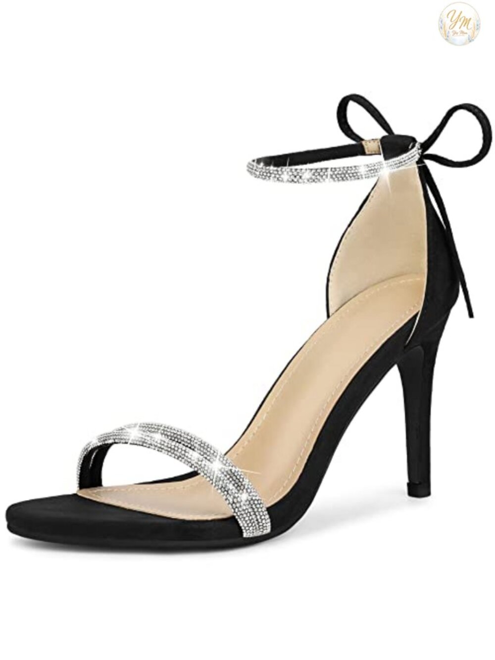 Rhinestone Ankle Tie Stiletto Heels Faux Suede Wedding Sandals